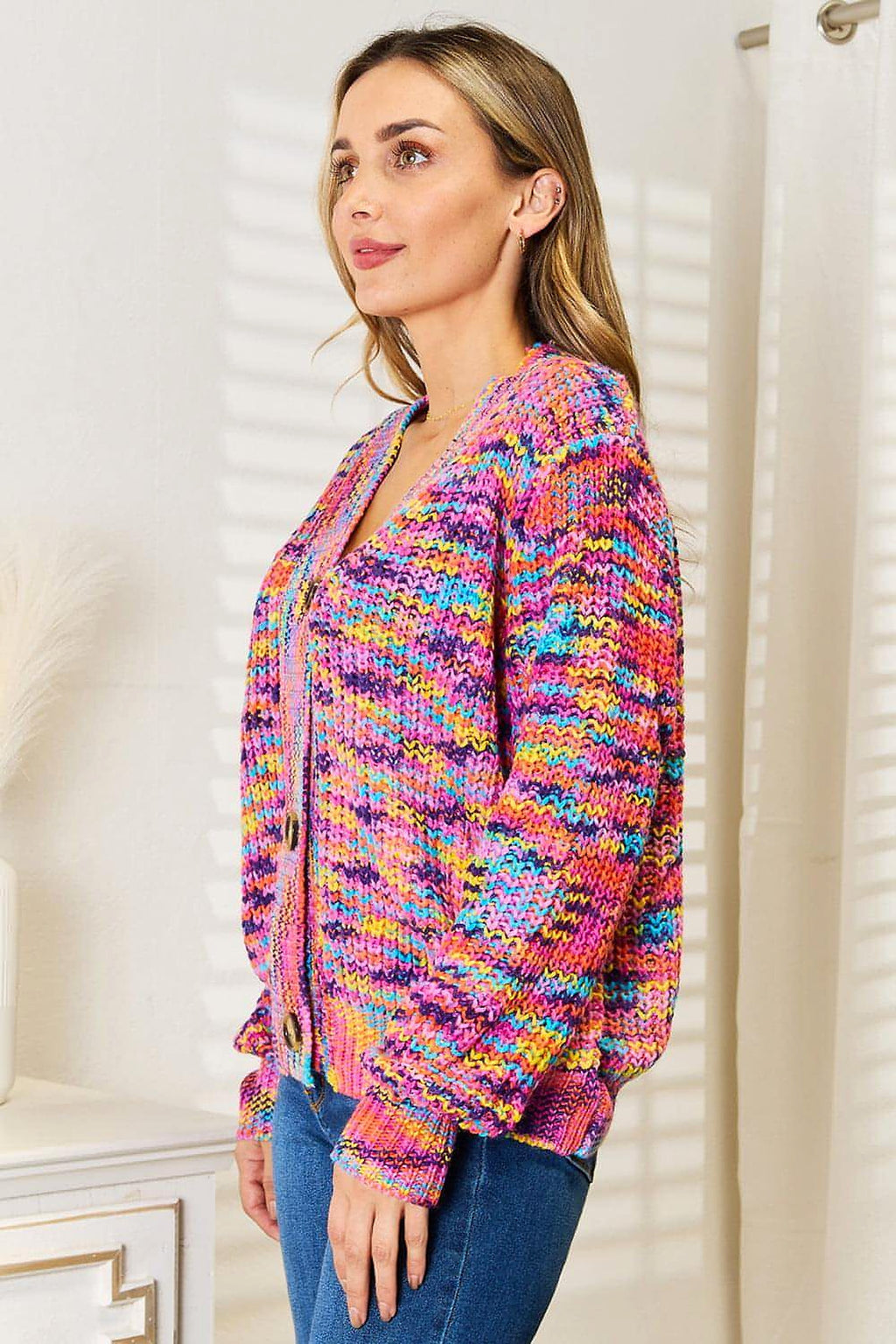 Angel Wings Woven Right V-Neck Long Sleeve Cardigan - enhanced image 3