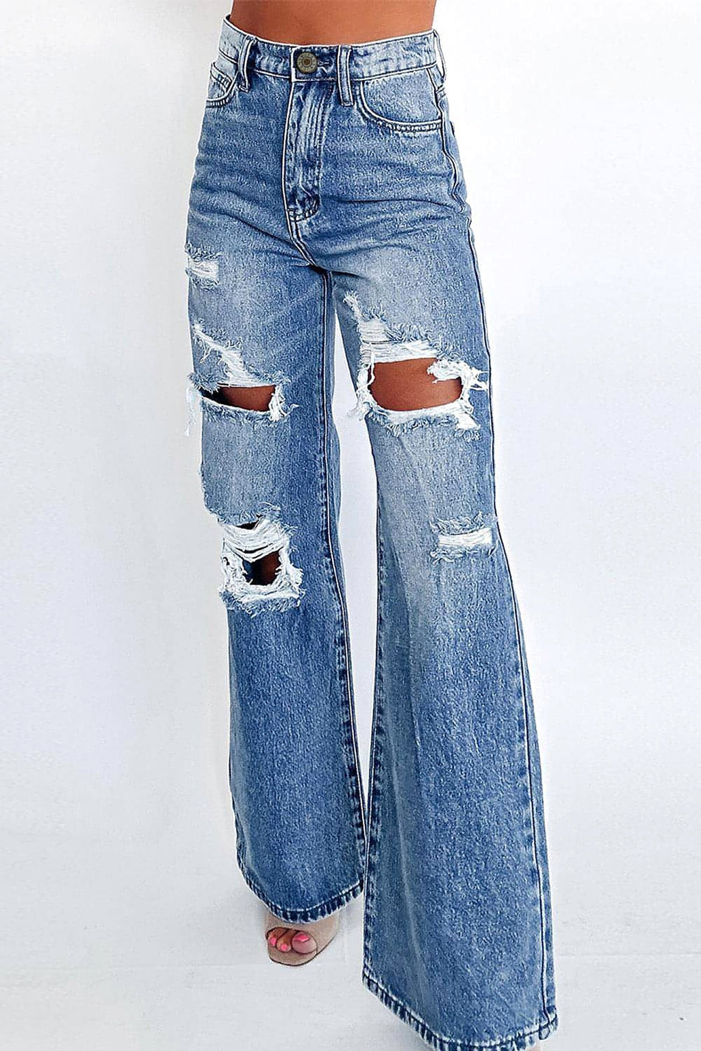 Ashleigh Blue Acid Wash Distressed Wide Leg High Waist Jeans - enhanced image 3