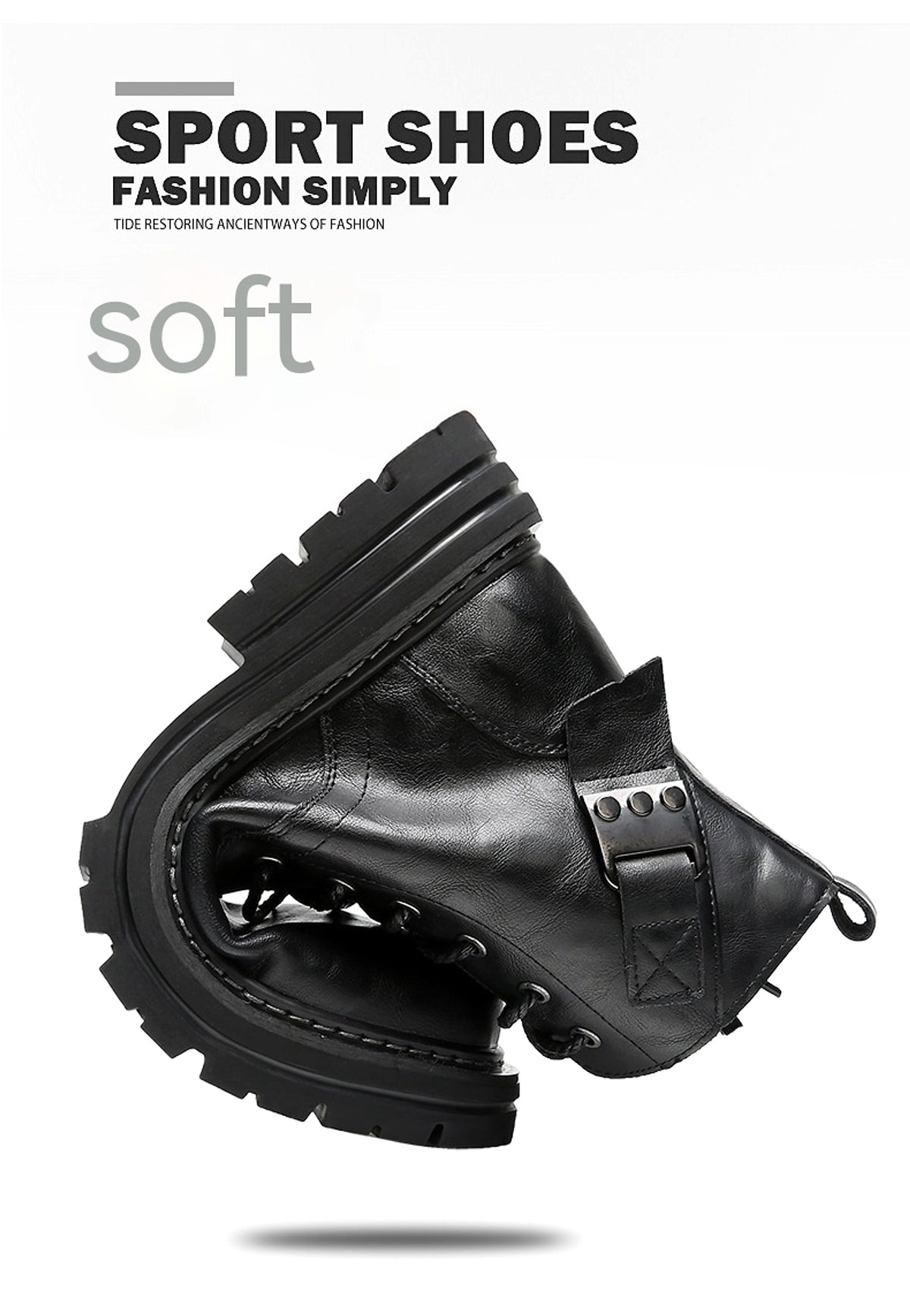 Autumn And Winter Cowhide Casual Mens Boots Thick Bottom Round Toe Warm - enhanced image 3