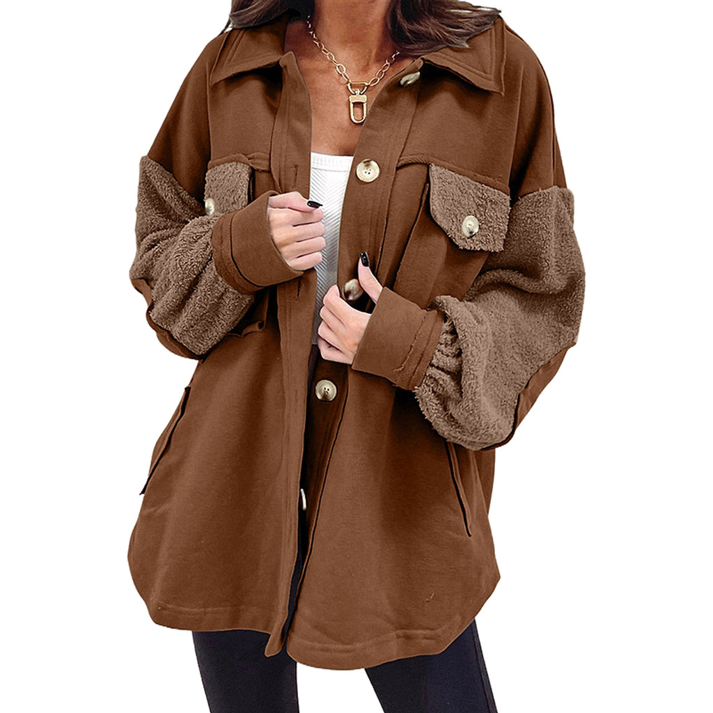 Autumn And Winter Plush Splicing Loose Jacket - enhanced image 3
