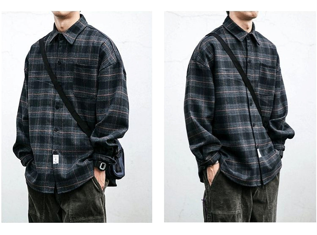 Autumn Winter Retro Sanding Padded Plaid DressShirt Men - enhanced image 3