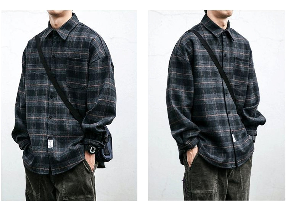Autumn Winter Retro Sanding Padded Plaid DressShirt Men - enhanced image 3
