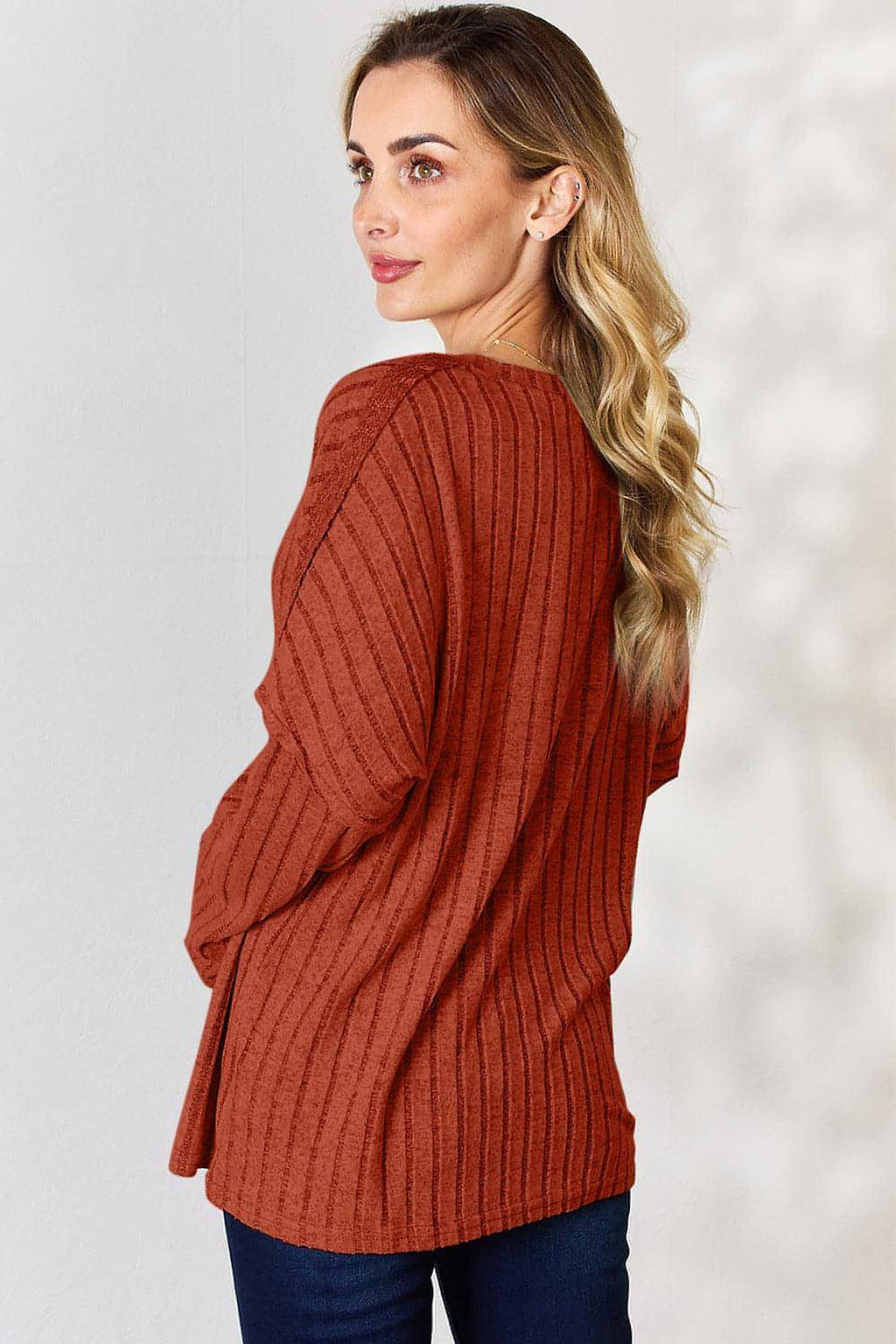 Basic Bae Full Size Ribbed Half Button Long Sleeve T-Shirt - enhanced image 3