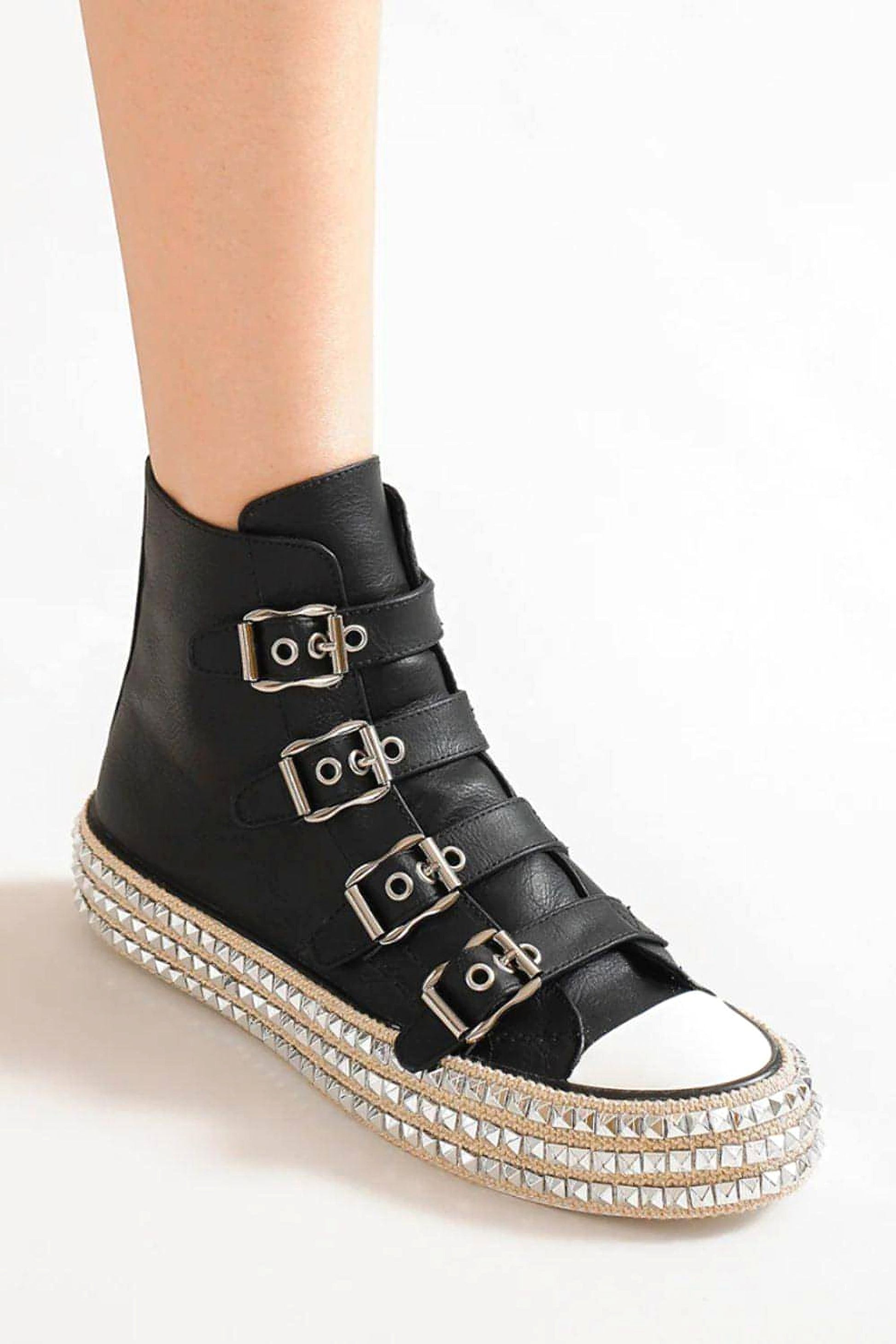 Beast Fashion Multi-Buckle Straps Studded Platform Sneakers - enhanced image 3