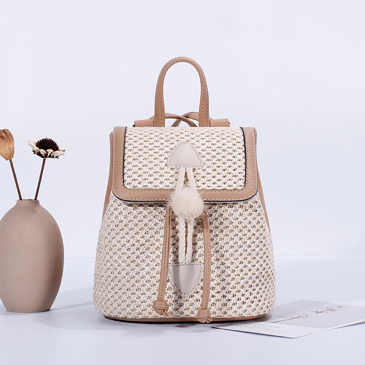 Bellique™ – Woven PU Leather Backpack with Fur Accent - enhanced image 3