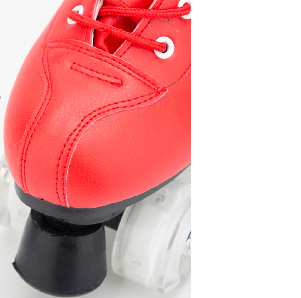Big Red Cowhide Double Row Skates With Flashing Wheels And Wear Resistant - enhanced image 3
