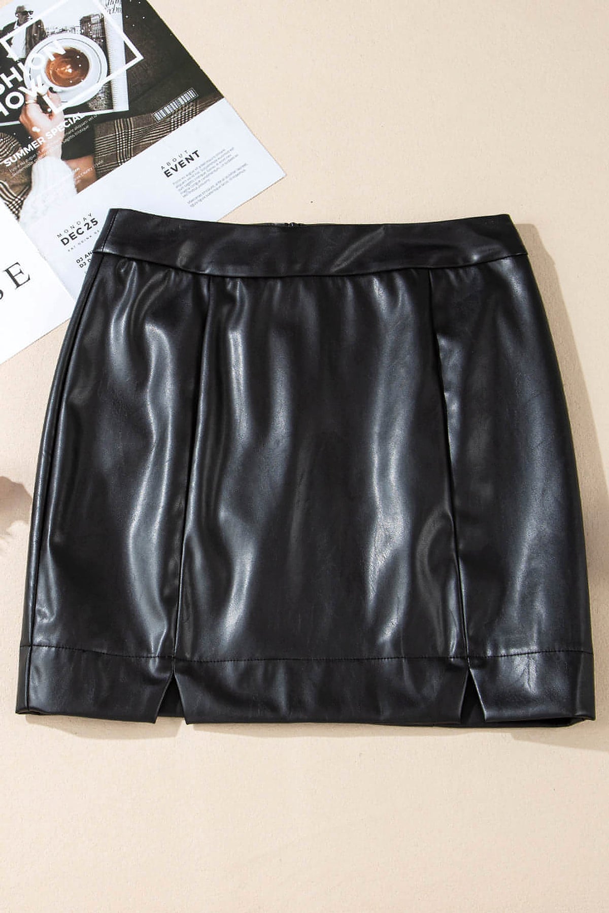 Black PU Leather Side Slits Slim Fit High Waist Mini Skirt - enhanced image 3