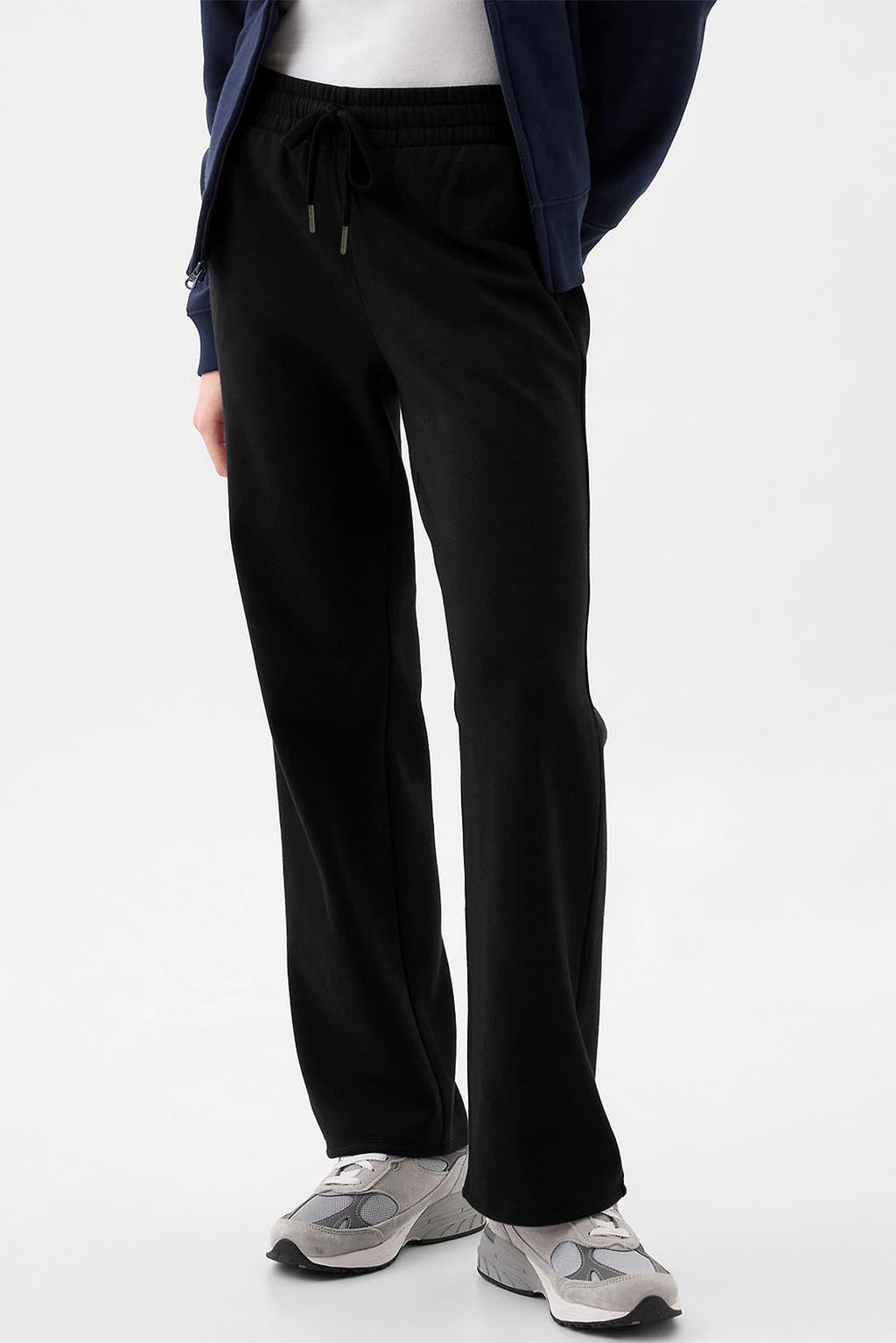 Black Solid Color Fleece Lined Drawstring Waist Casual Pants - enhanced image 3