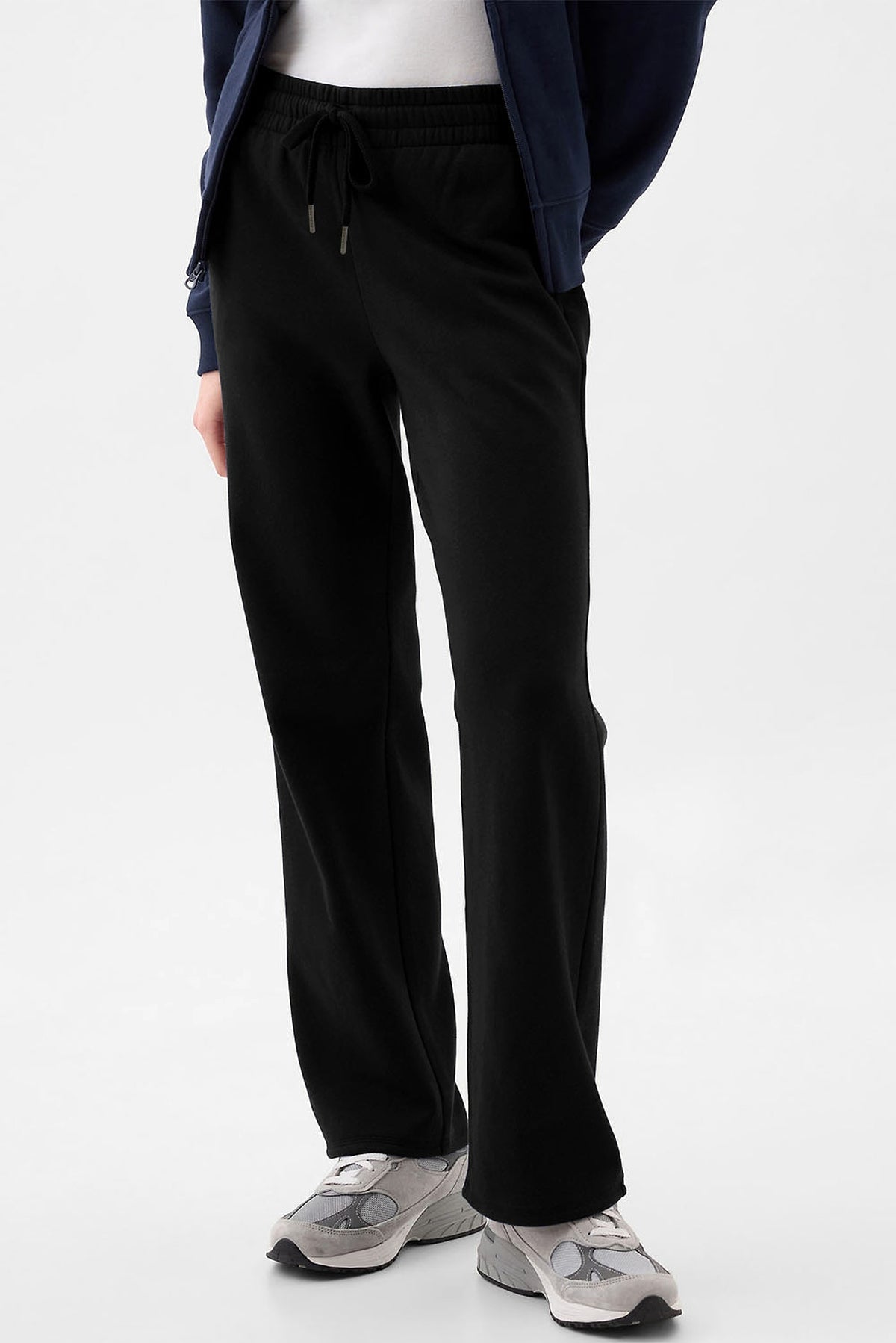 Black Solid Color Fleece Lined Drawstring Waist Casual Pants - enhanced image 3
