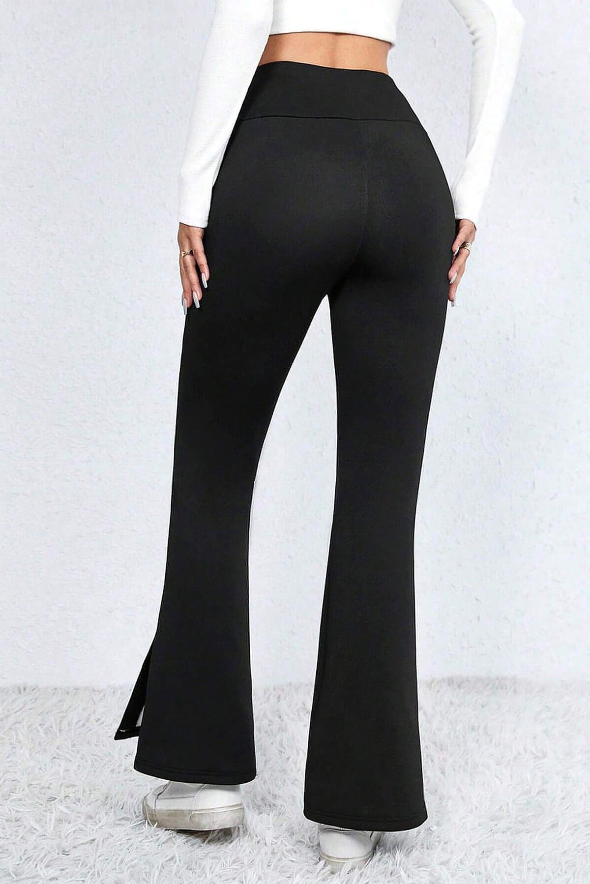 Black Thermal Lined Split Flare Leg Pants - enhanced image 3