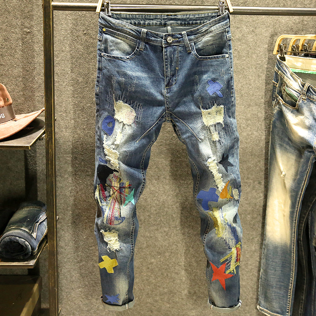 Blue Ripped Jeans Men's  Youth - enhanced image 3