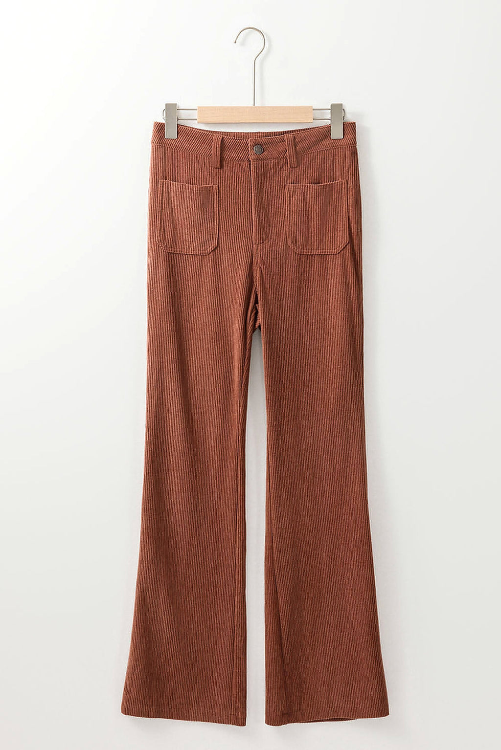 Brown High Waist Square Pockets Corduroy Pants - enhanced image 3