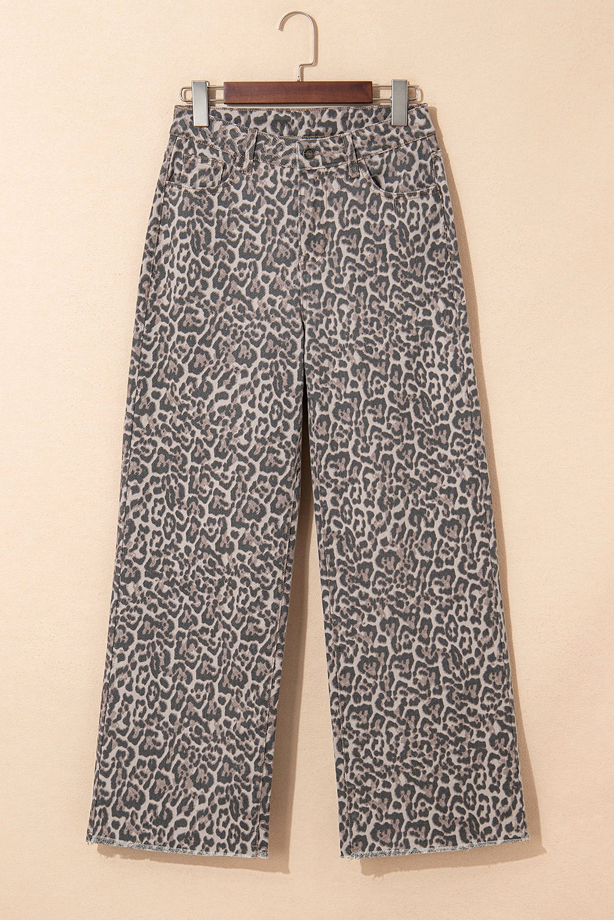 Brown Leopard Frayed Edge Wide Leg High Waist Jeans - enhanced image 3