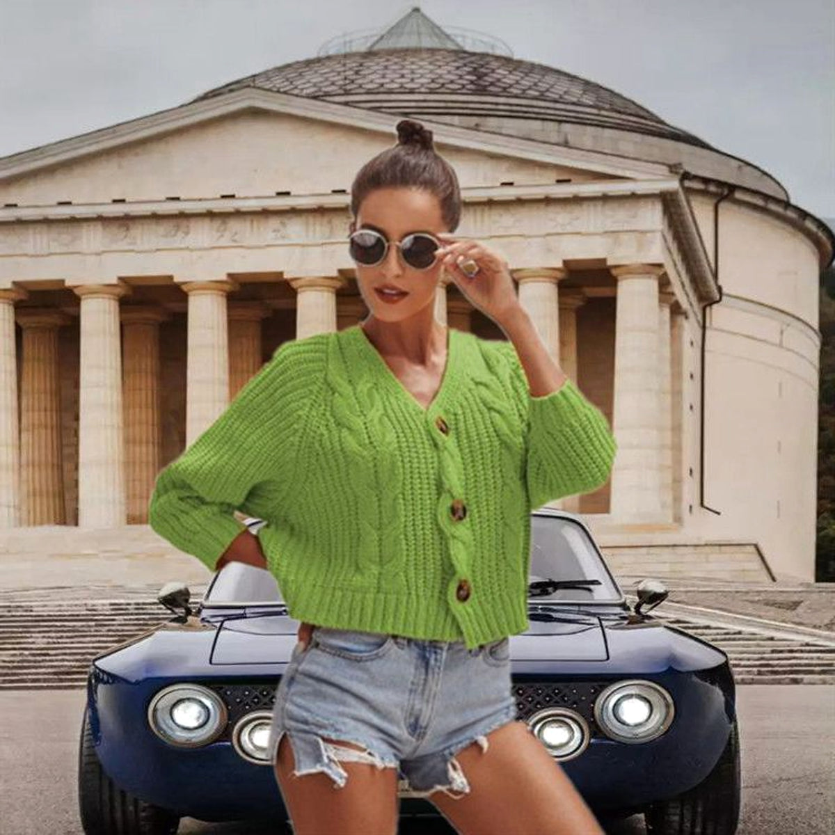 A.1 Button Solid Color Sweaters Short Loose Women - enhanced image 3