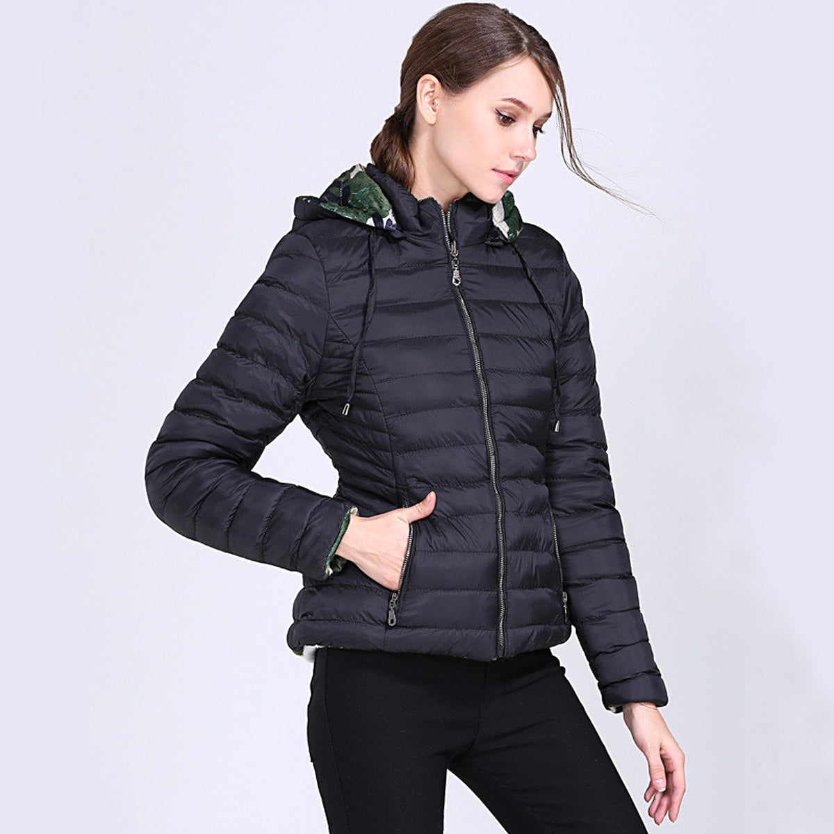 Camouflage Solid Color Double-Sided Cotton Jacket Women - enhanced image 3
