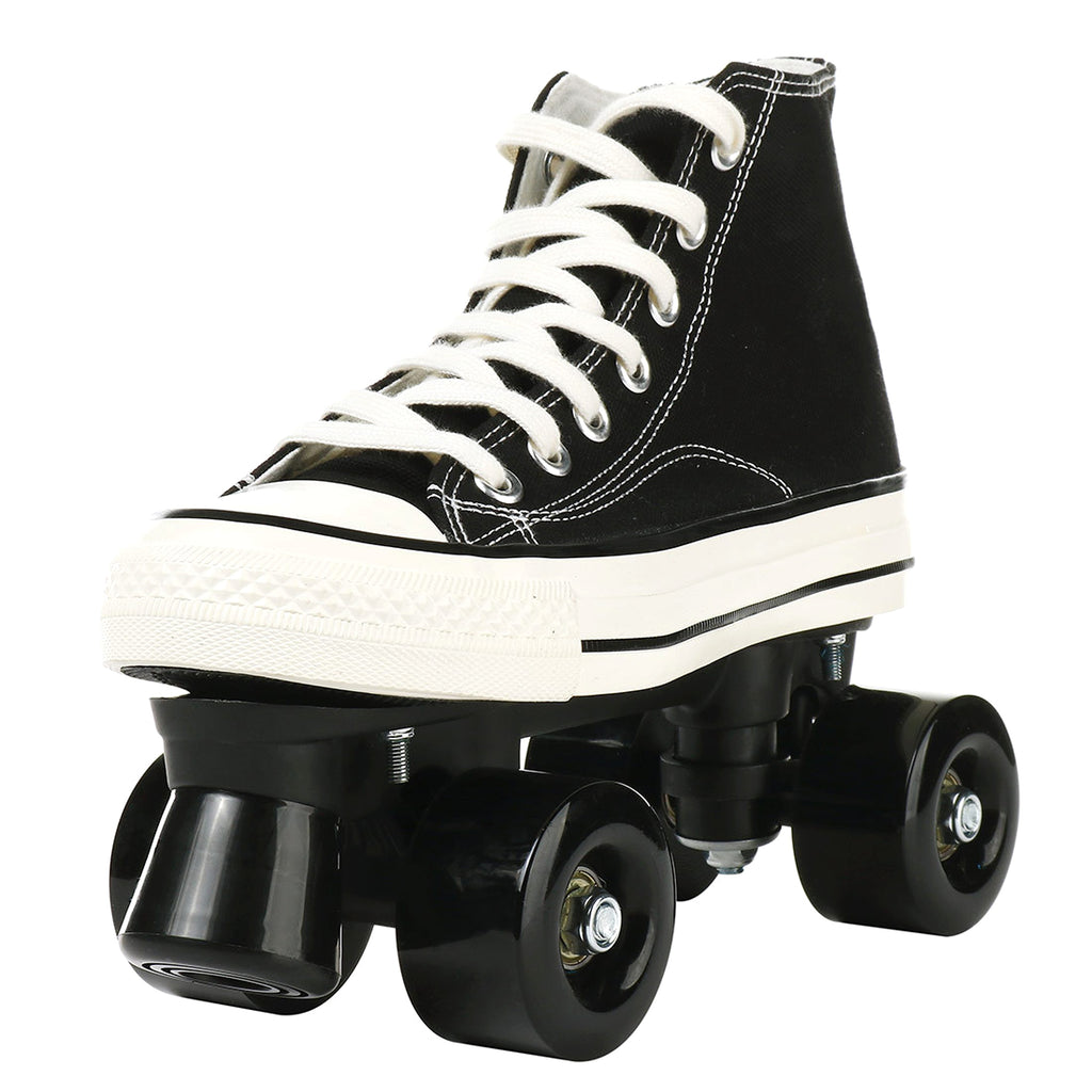 Canvas Black White Double Row Skates Adult Flash Roller Skating Rink Roller Skates - enhanced image 3