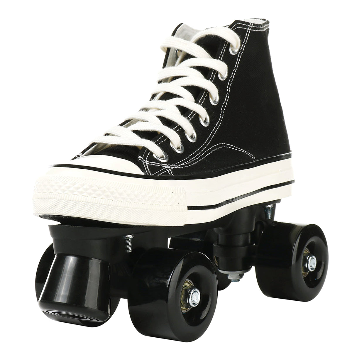 Canvas Black White Double Row Skates Adult Flash Roller Skating Rink Roller Skates - enhanced image 3