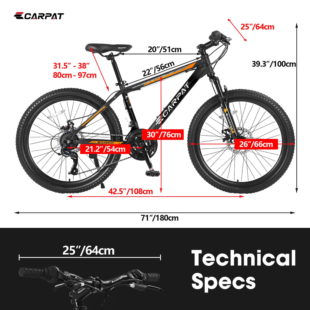 Carpat™ City-Cruizer – 26" Shimano 21-Speed MTB (Black-Orange) - enhanced image 3