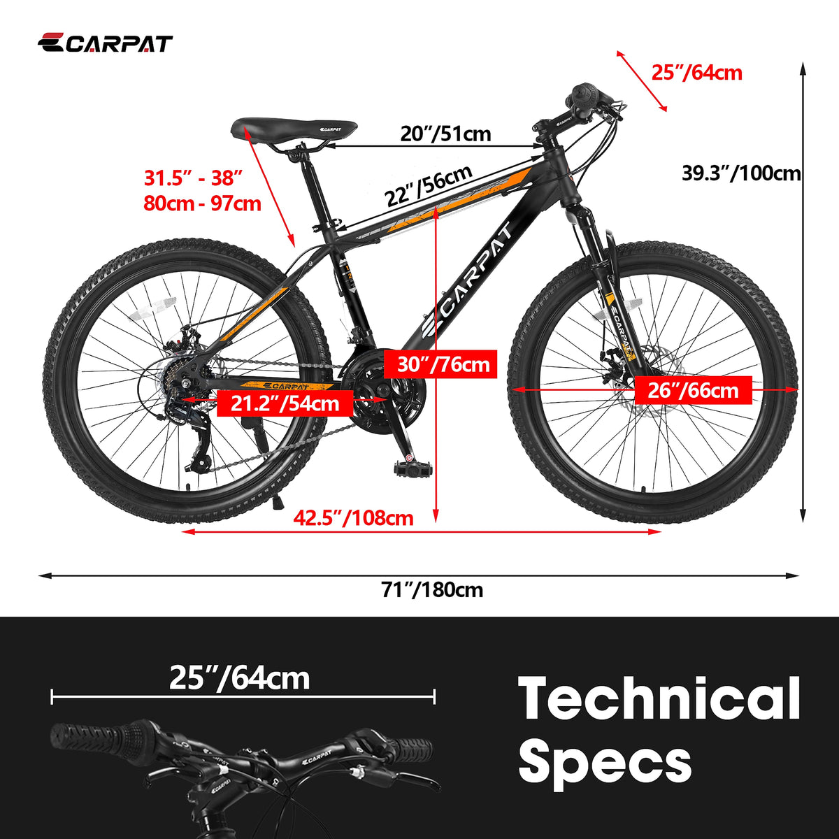Carpat™ City-Cruizer – 26" Shimano 21-Speed MTB (Black-Orange) - enhanced image 3