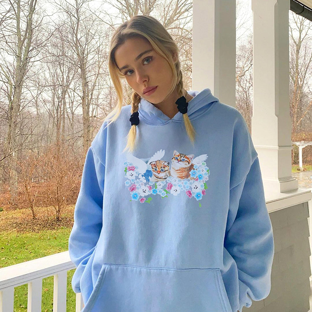 Cat Print Hooded Loose Pullover Long Sleeve Casual Sweater Women - enhanced image 3