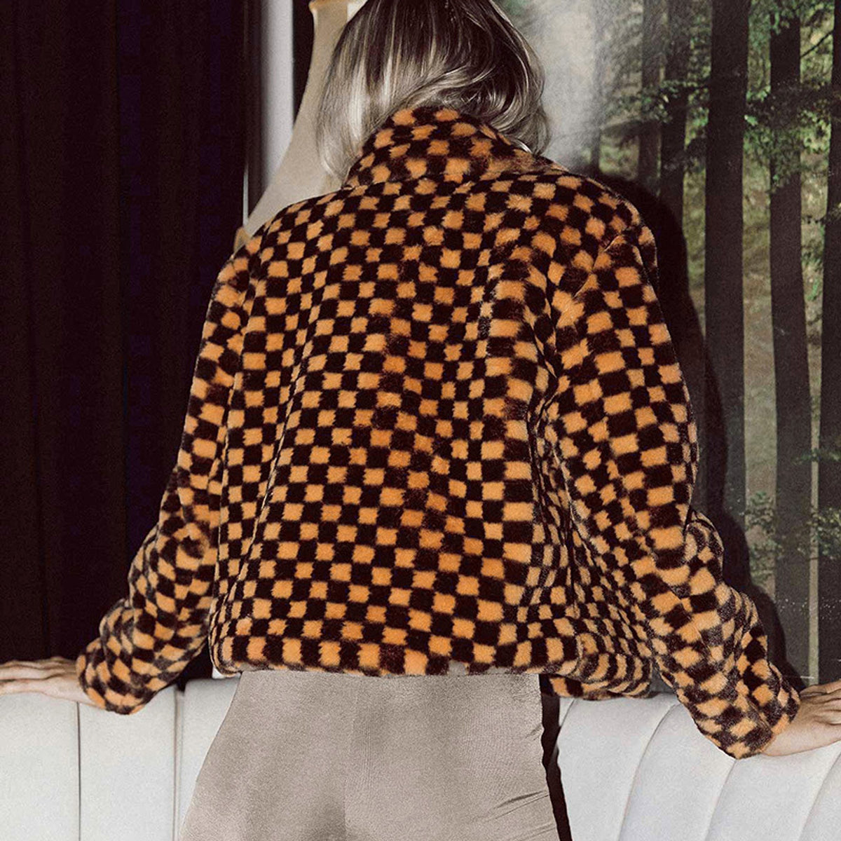 Checkerboard Plaid Sweater Women Street Hipster Blouse - enhanced image 3