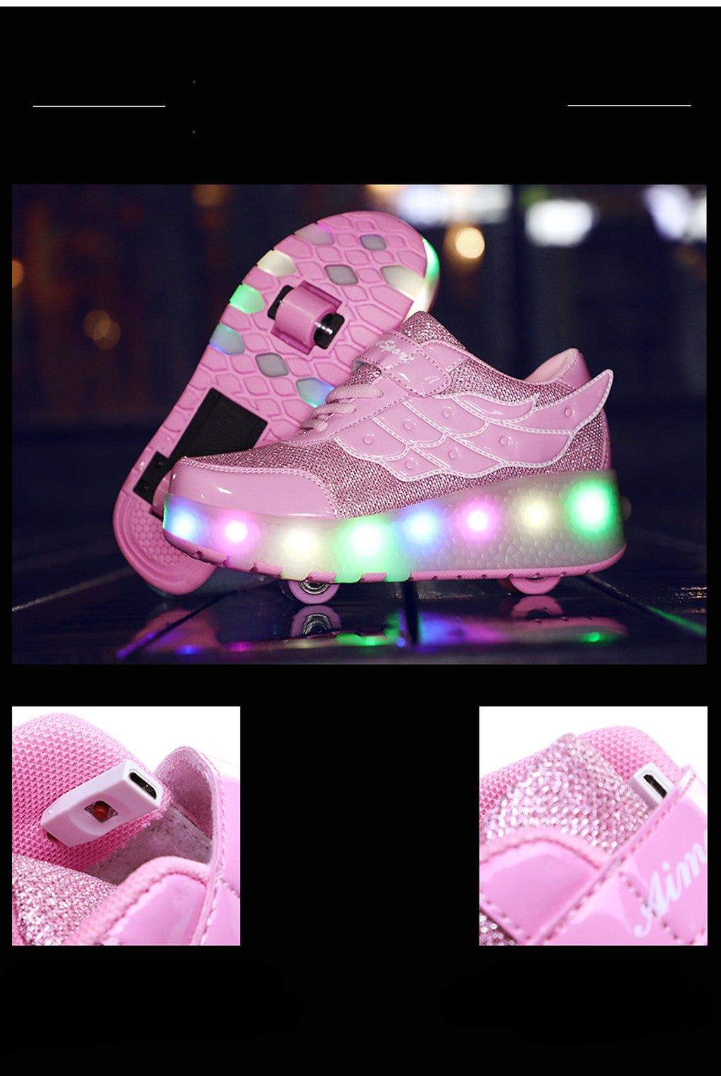 Children's Walking Shoes Teenage roller skates double wheel charging lamp skates flying roller skates sports wheels shoes - enhanced image 3