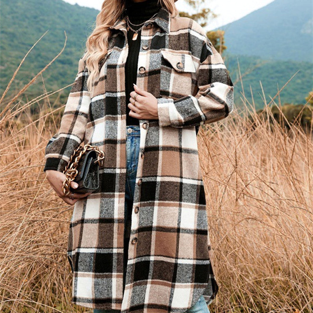Coat Side Slit Lapel Loose Wool Women Jacket - enhanced image 3
