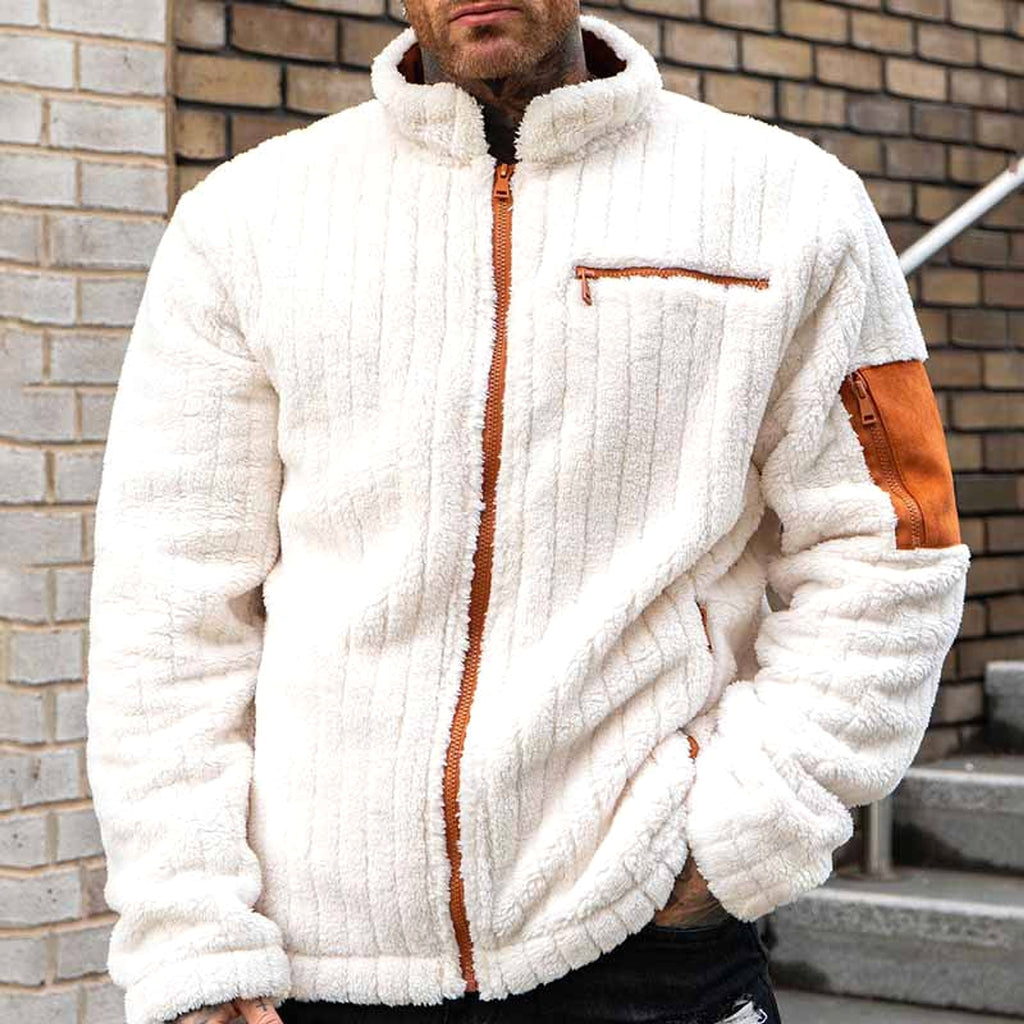 Color Collision Design Plush Jacket For Men - enhanced image 3