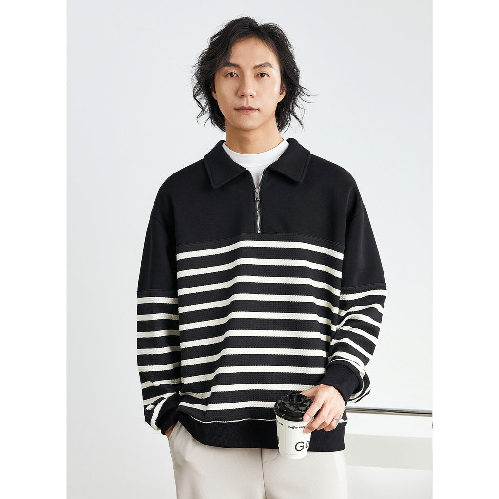 Contrast Color Texture Advanced Lapel Sweater Korean Style - enhanced image 3