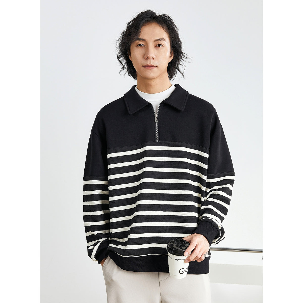 Contrast Color Texture Advanced Lapel Sweater Korean Style - enhanced image 3