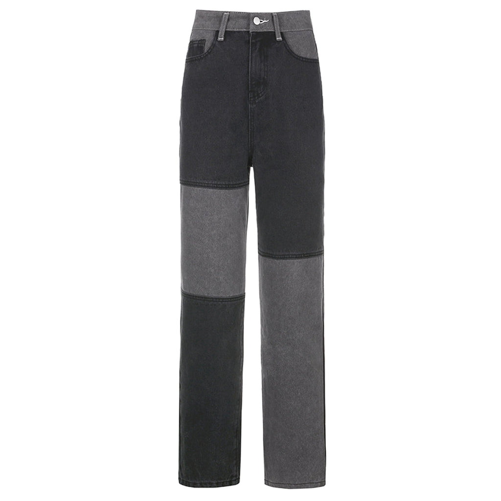 Contrasting Stitching High-rise Straight-leg Jeans Women - enhanced image 3
