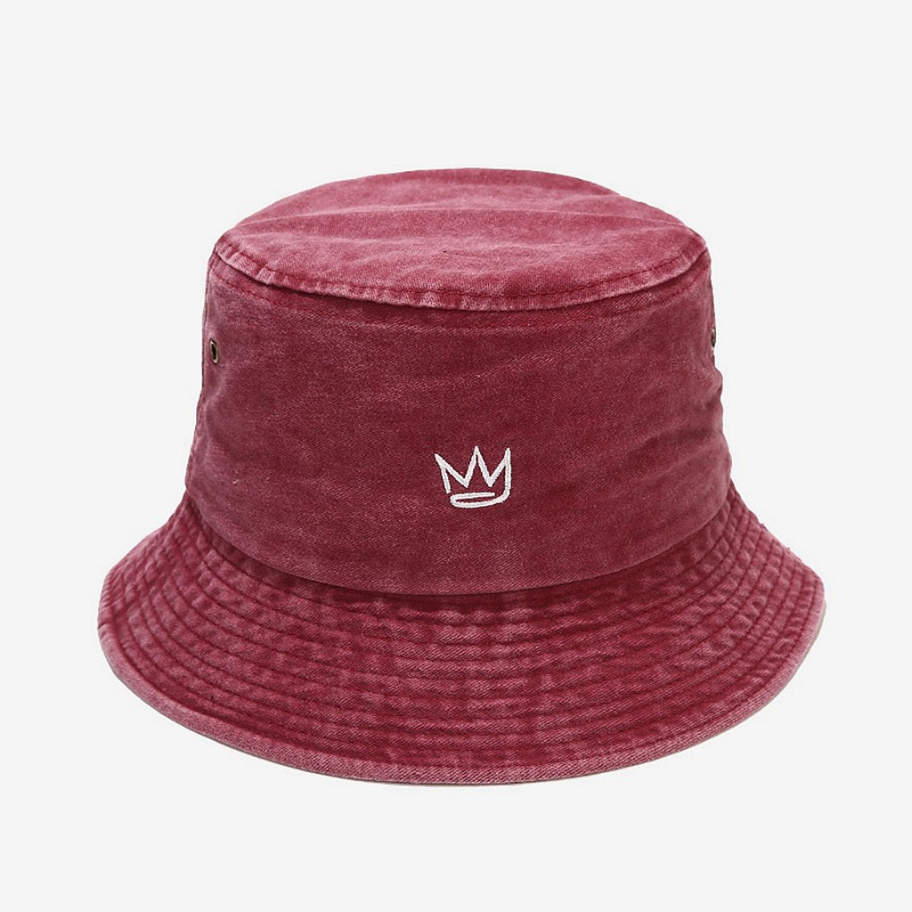 Crown Embroidered Fisherman Hat Washed Cotton Vintage Distressed - enhanced image 3
