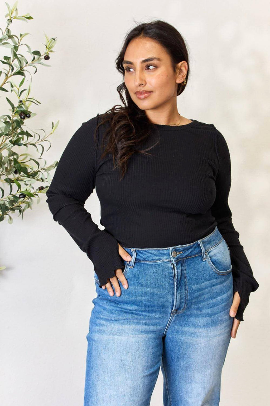 Culture Code Full Size Ribbed Round Neck Long Sleeve Top - enhanced image 3