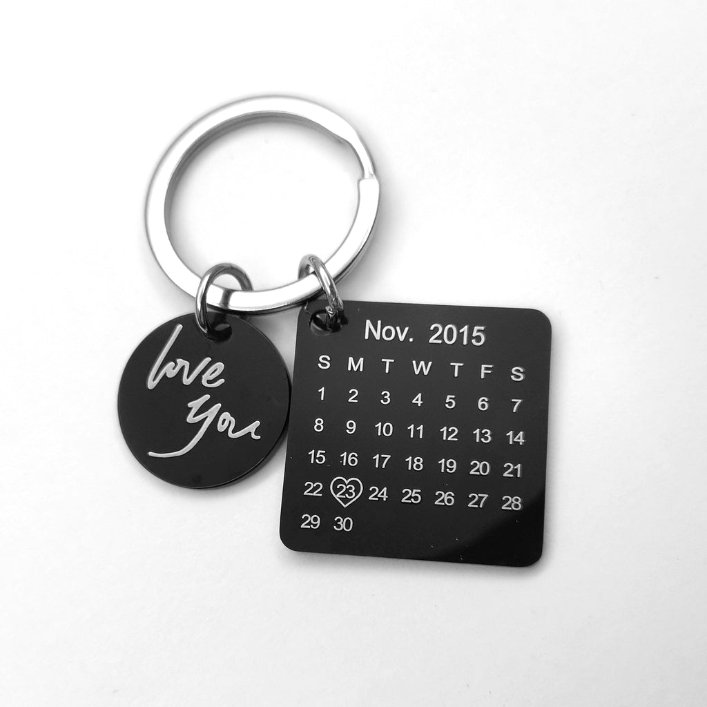 Custom DIY Personalized Calendar Keychain – Stainless Steel Engraved Date Pendant - enhanced image 3