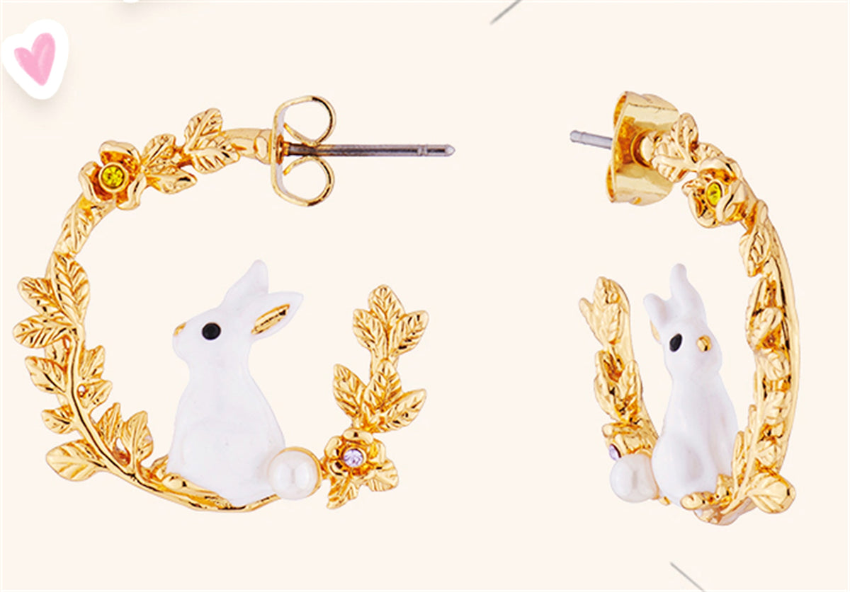 Cute Little White Rabbit Wheat Ear Earrings - enhanced image 3