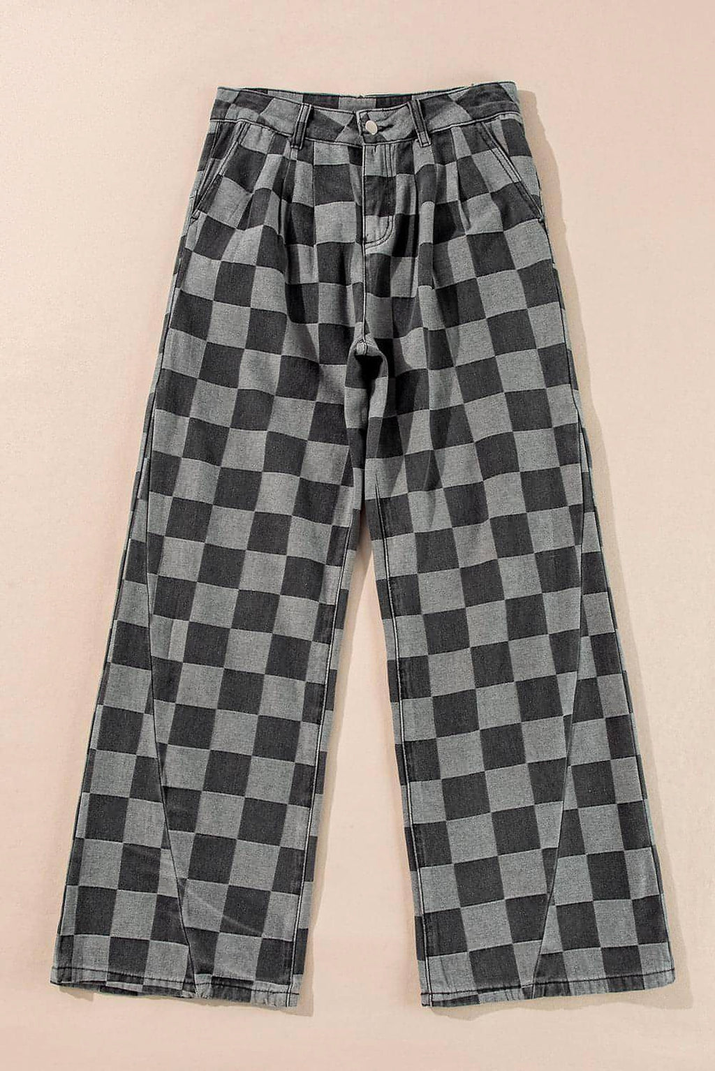 Dark Grey Checkered Denim Wide Leg Jeans - enhanced image 3