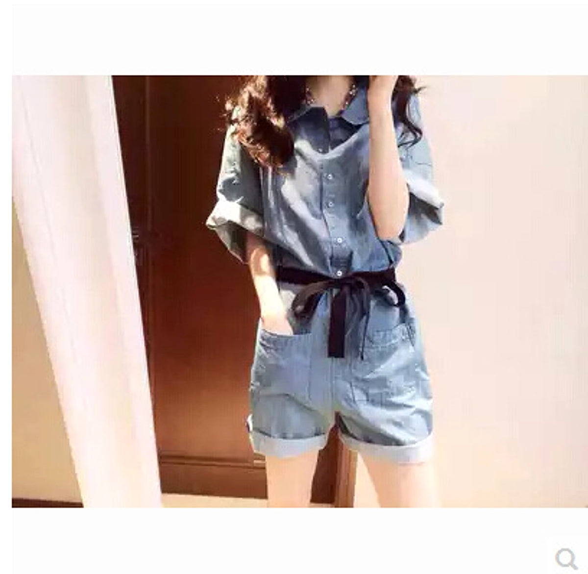 Denim Short Sleeve Jumpsuit - enhanced image 3