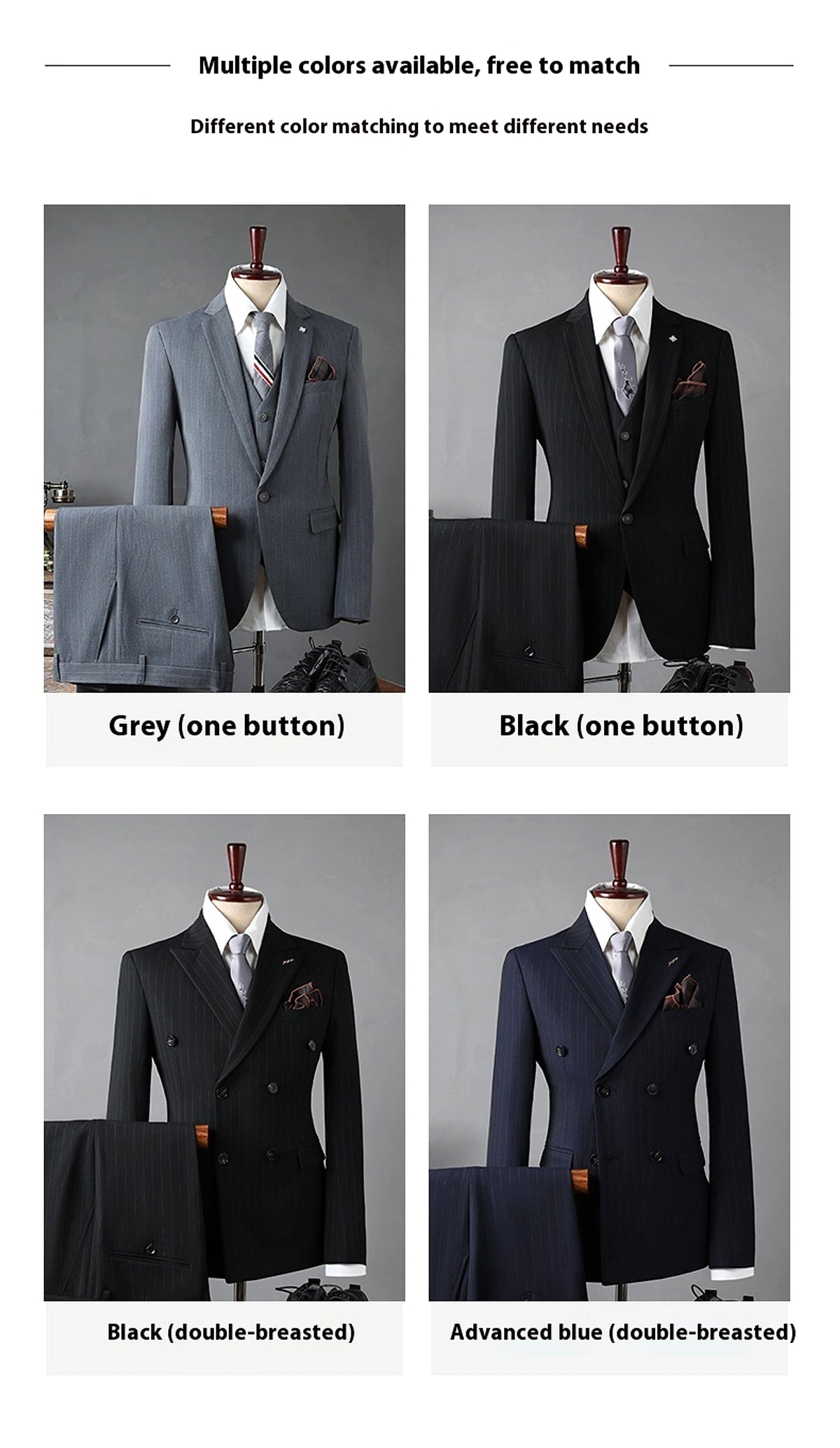 Double Breasted Stripes Suit Men's Suits - enhanced image 3