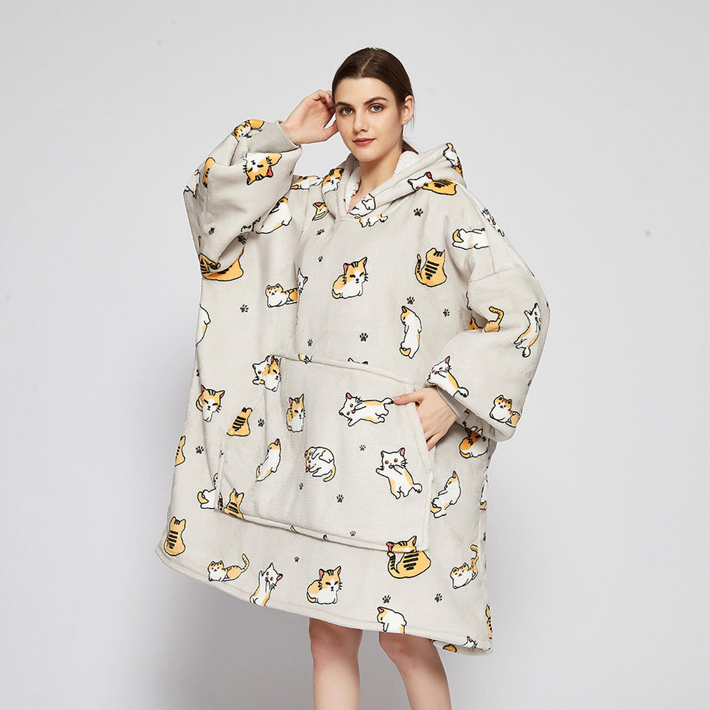 Double Layer Lazy Blanket Pullover Flannel Hooded Double Layer Sweater Women - enhanced image 3
