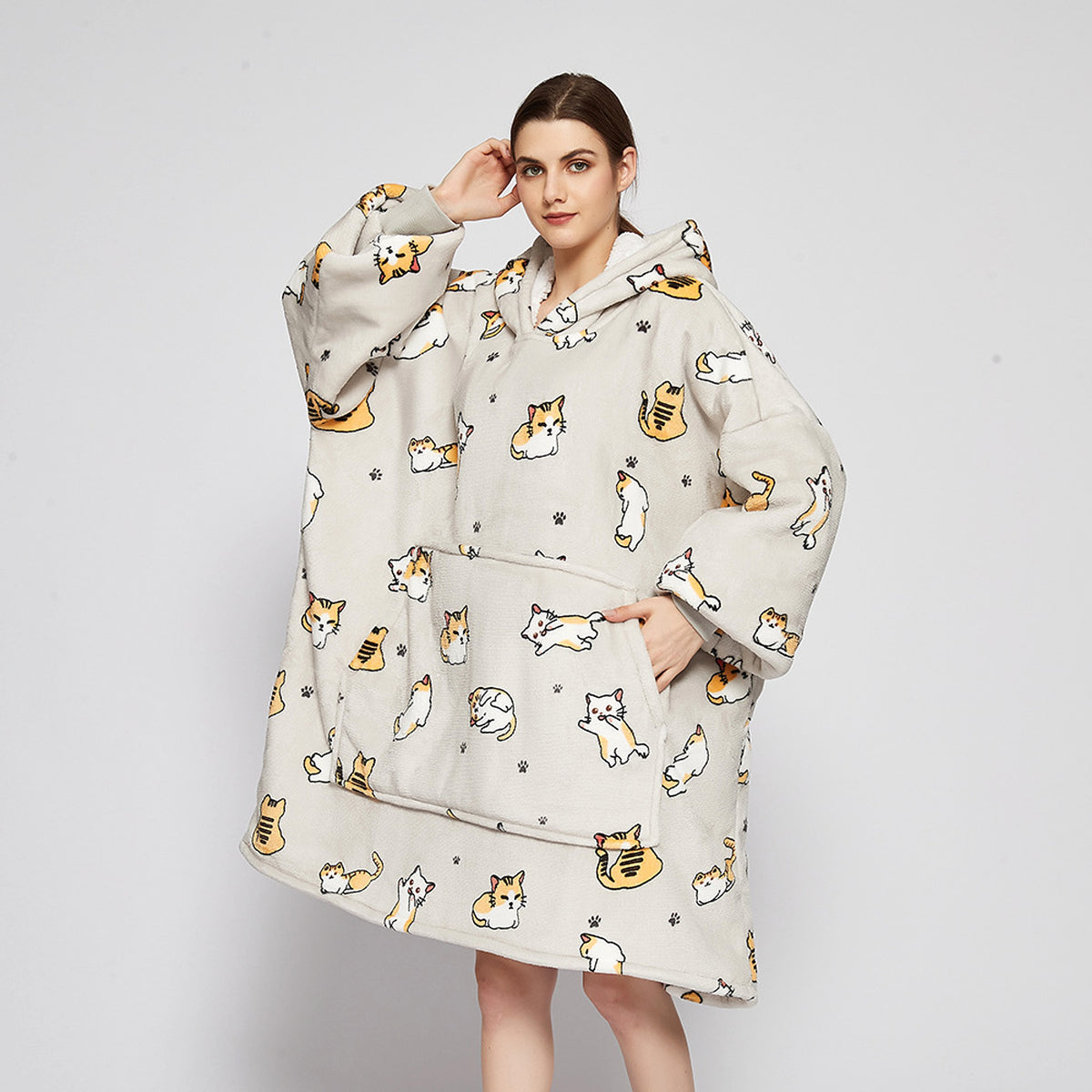 Double Layer Lazy Blanket Pullover Flannel Hooded Double Layer Sweater Women - enhanced image 3