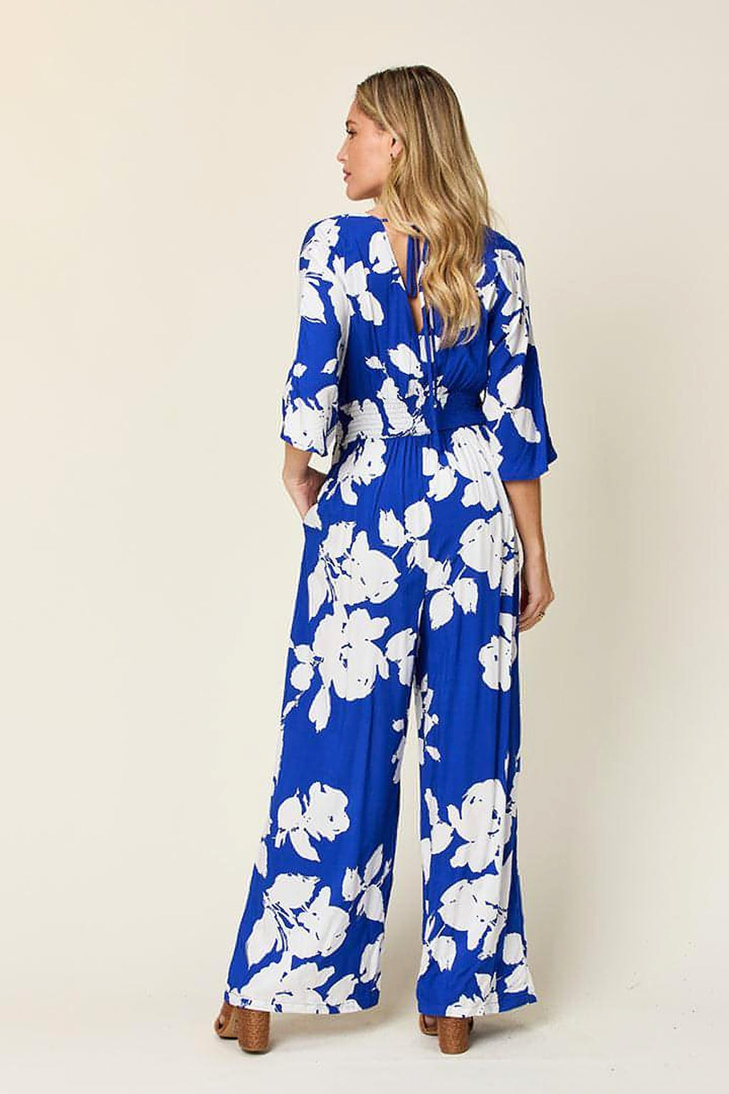 Double Take Full Size Printed Tie Back Wide Leg Jumpsuit - enhanced image 3