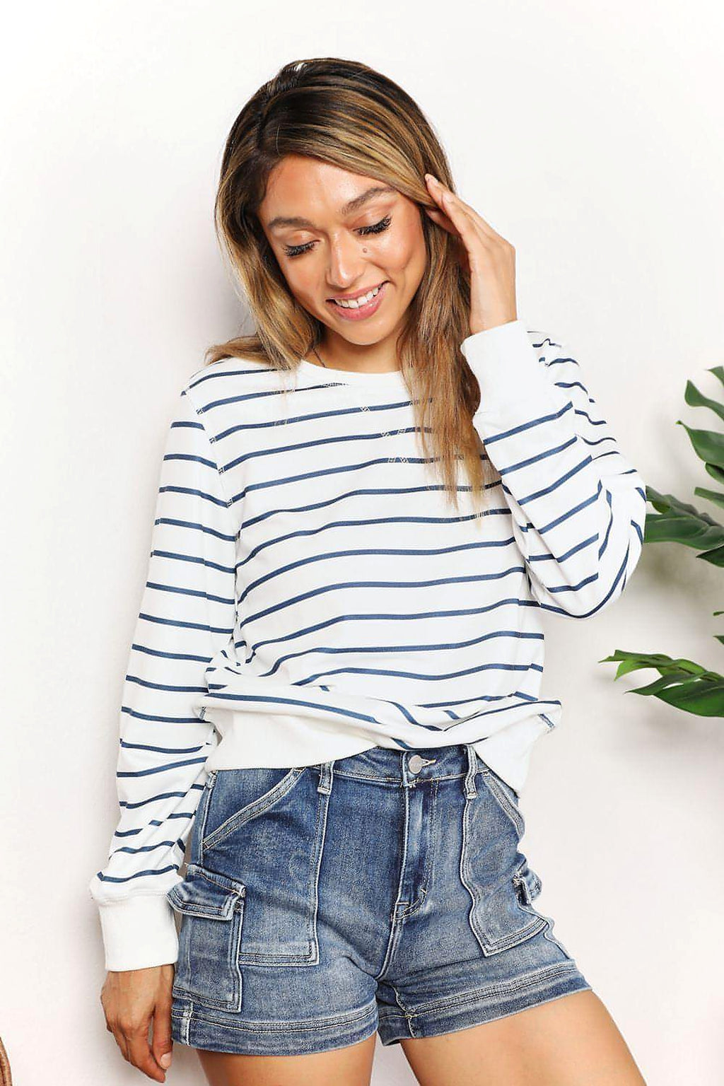 Double Take Striped Long Sleeve Round Neck Top - enhanced image 3