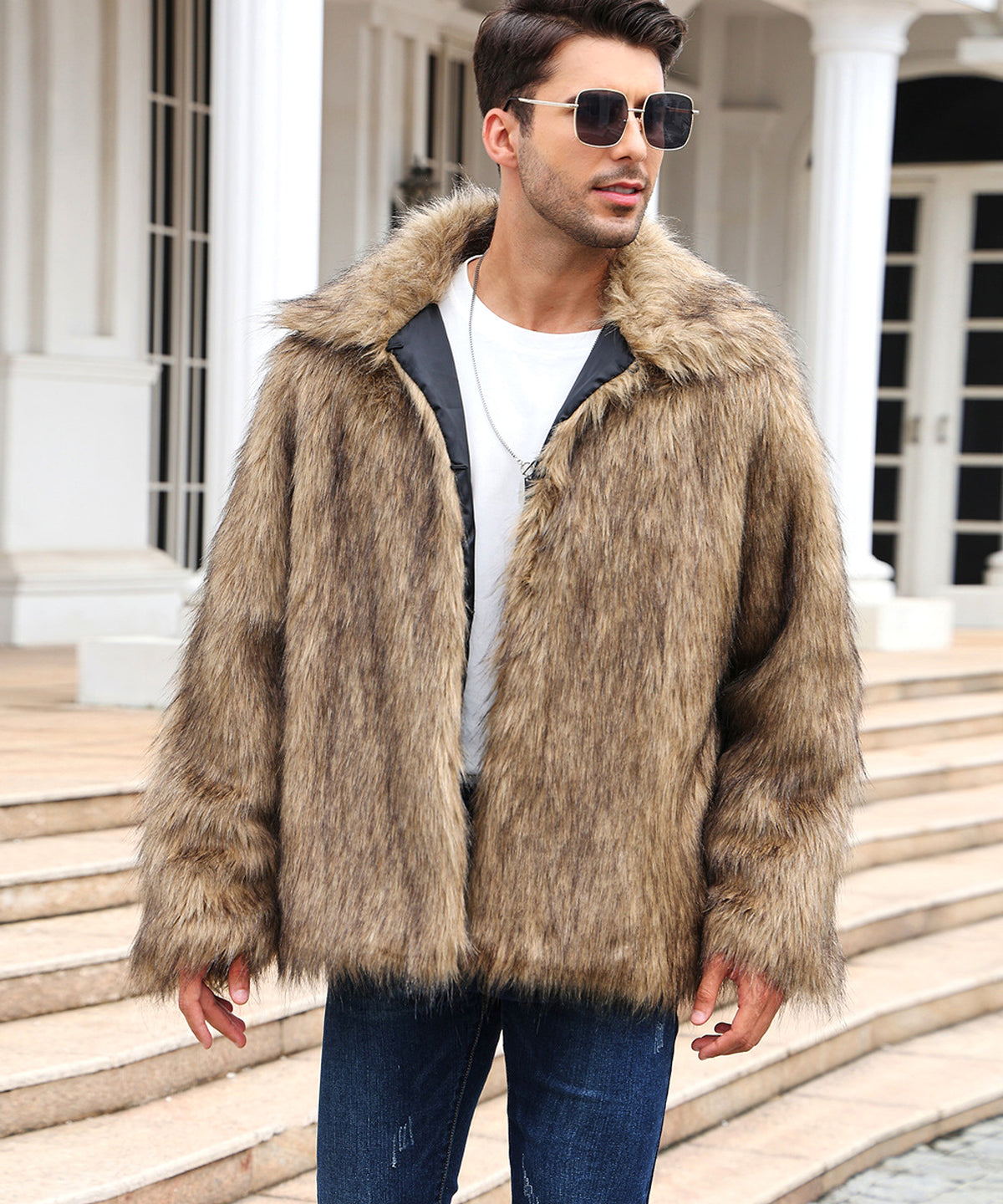 Men's Lapel Short Faux Fur Jacket – Luxurious Warmth & Style - enhanced image 3