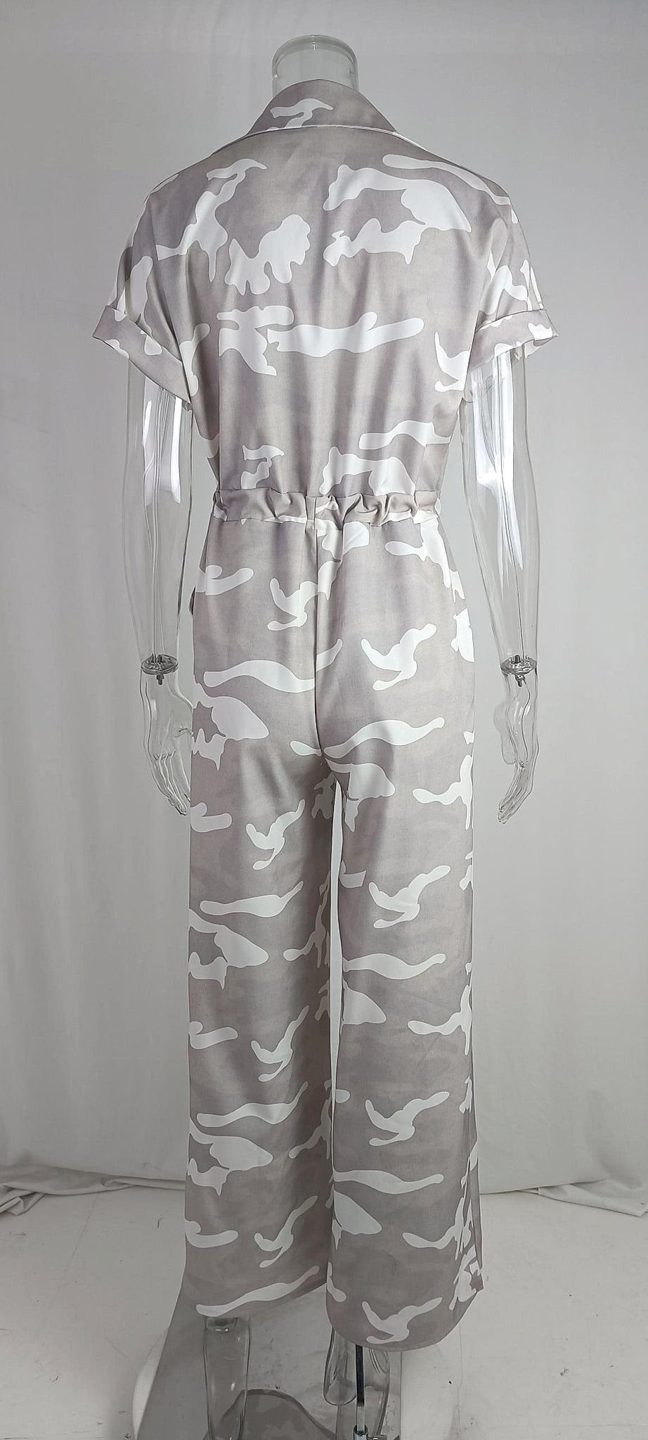 Fashion Polo Collar Printed Button Lace-up Jumpsuit - enhanced image 3