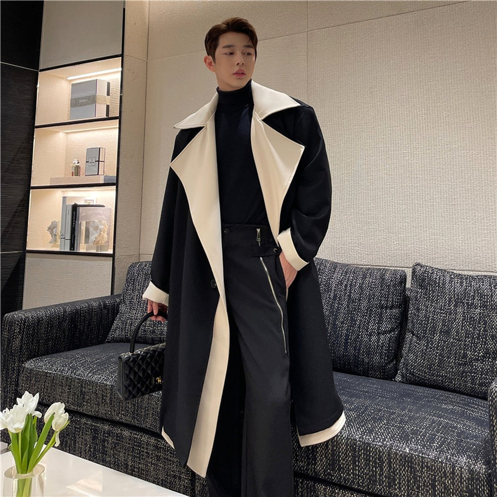 Fashionable Contrast Color Large Trench Coat - enhanced image 3