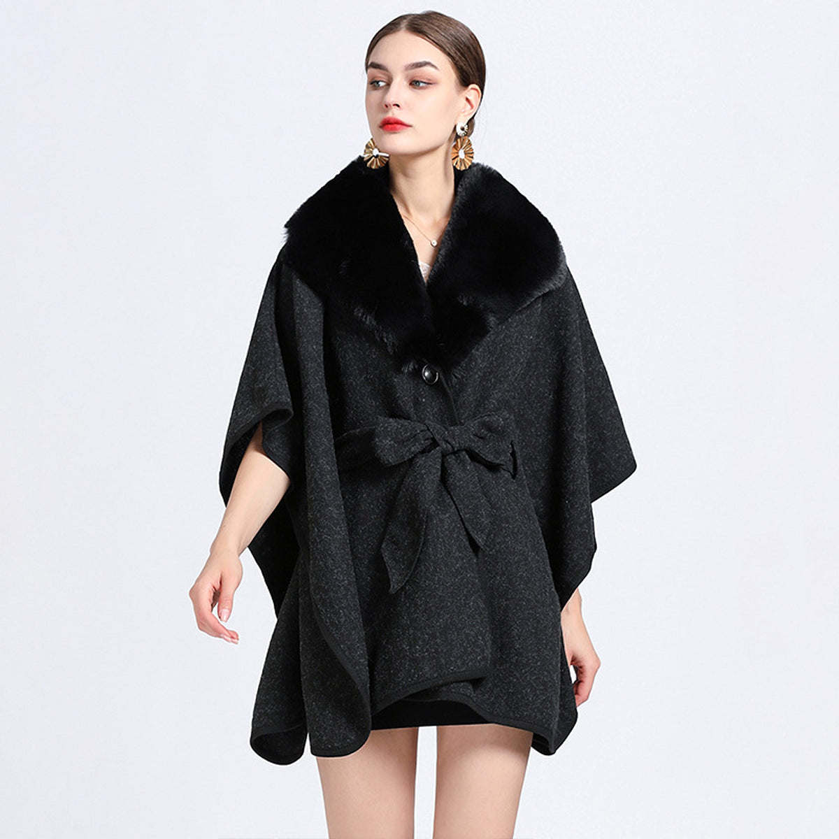 Collar Knit Shawl Cape Women Jacket - enhanced image 3