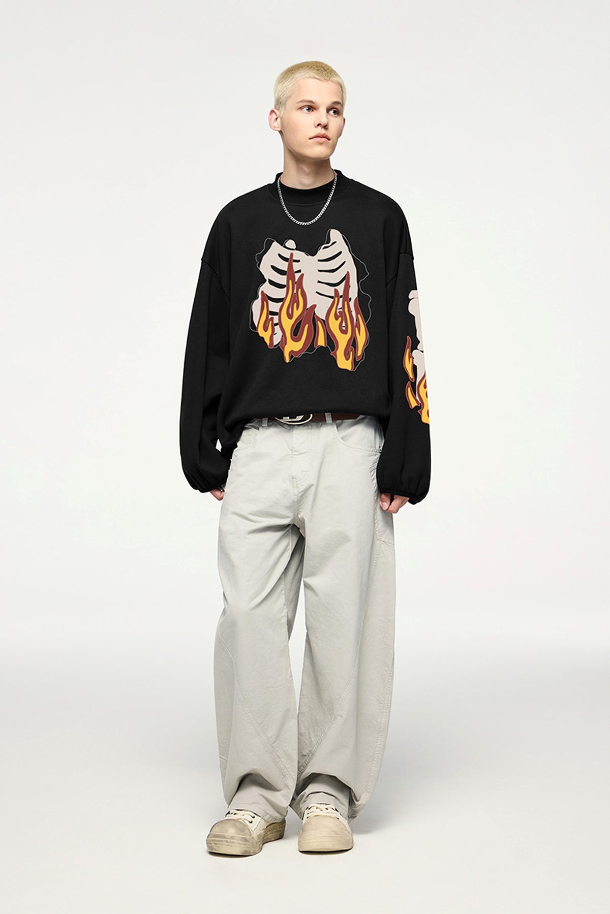 Fire Bone Round Neck Hoodie Short - enhanced image 3