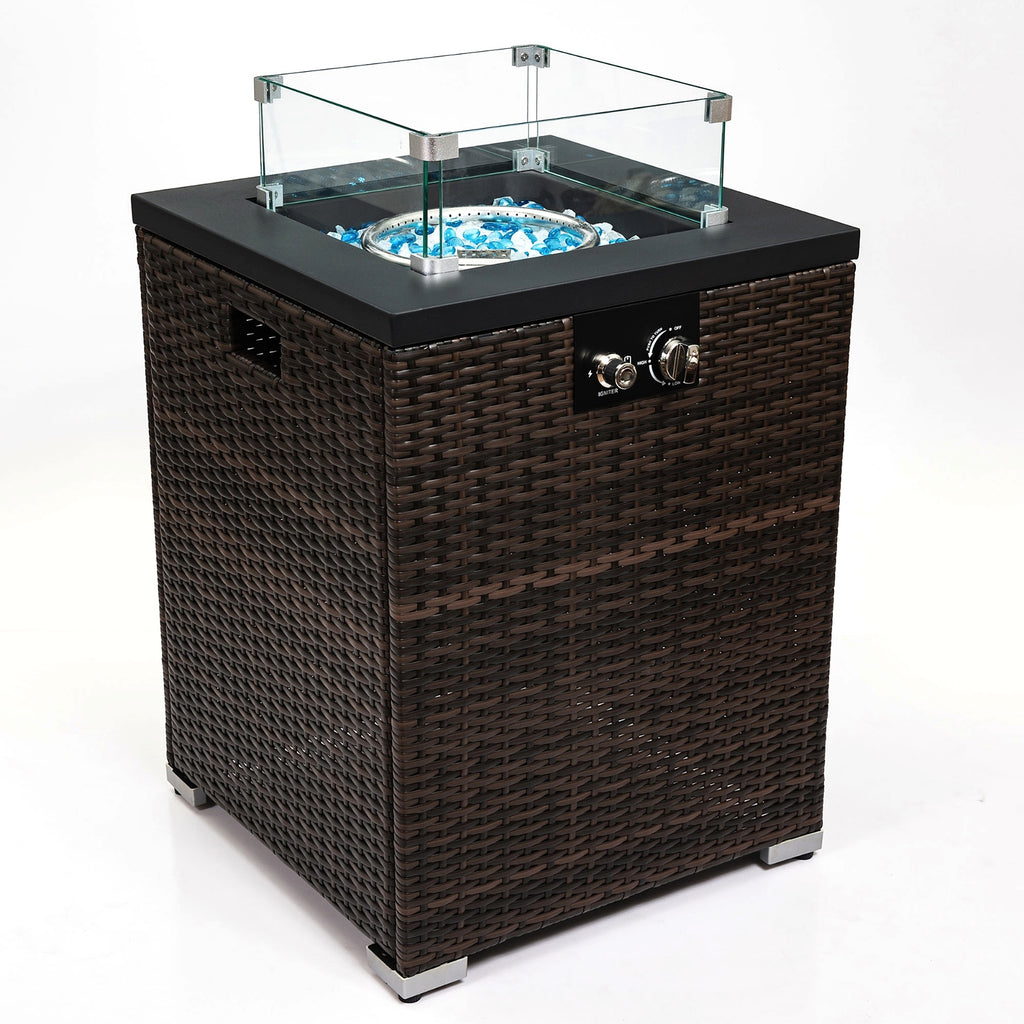 FlameHaven™ – Wicker Propane Fire Pit Column with Glass Wind Guard (US Warehouse) - enhanced image 3