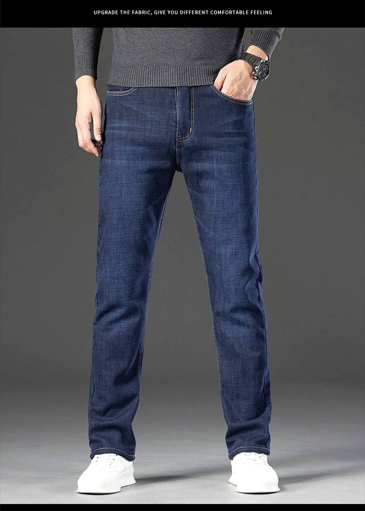 Fleece Lined Padded Warm Keeping Jeans For Men - enhanced image 3