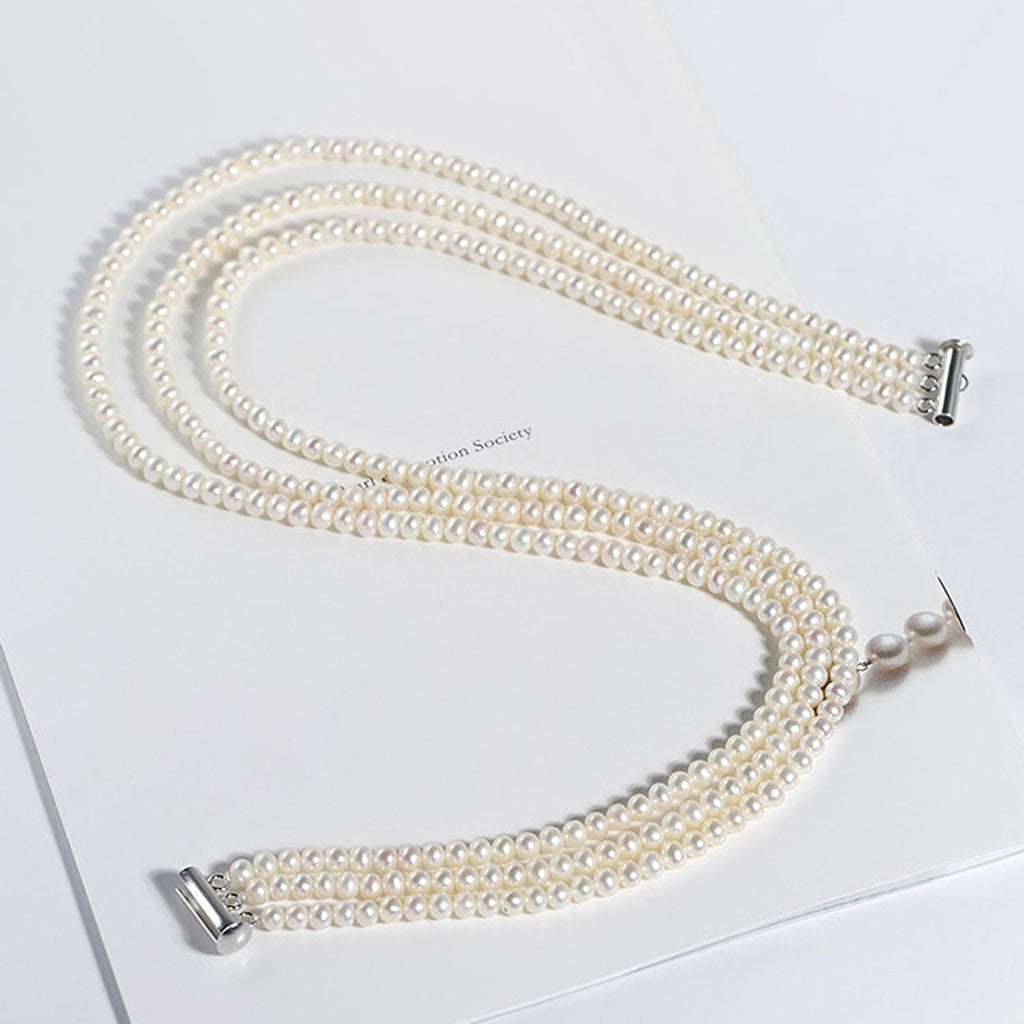 Freshwater Pearl Necklace Three Layer Design - enhanced image 3